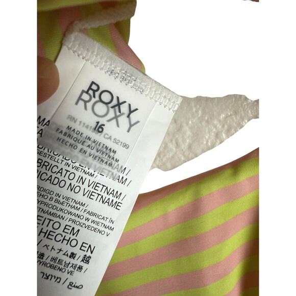 Roxy Girl’s Hibiscus Stripe Print Reversible Two Piece Bikini Swimsuit Set 16 - Picture 8 of 13
